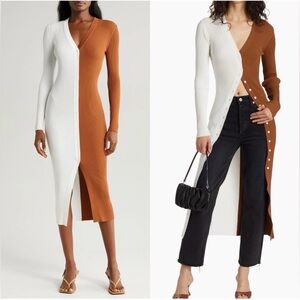 STAUD Two-Tone White and Brown sweater  Dress